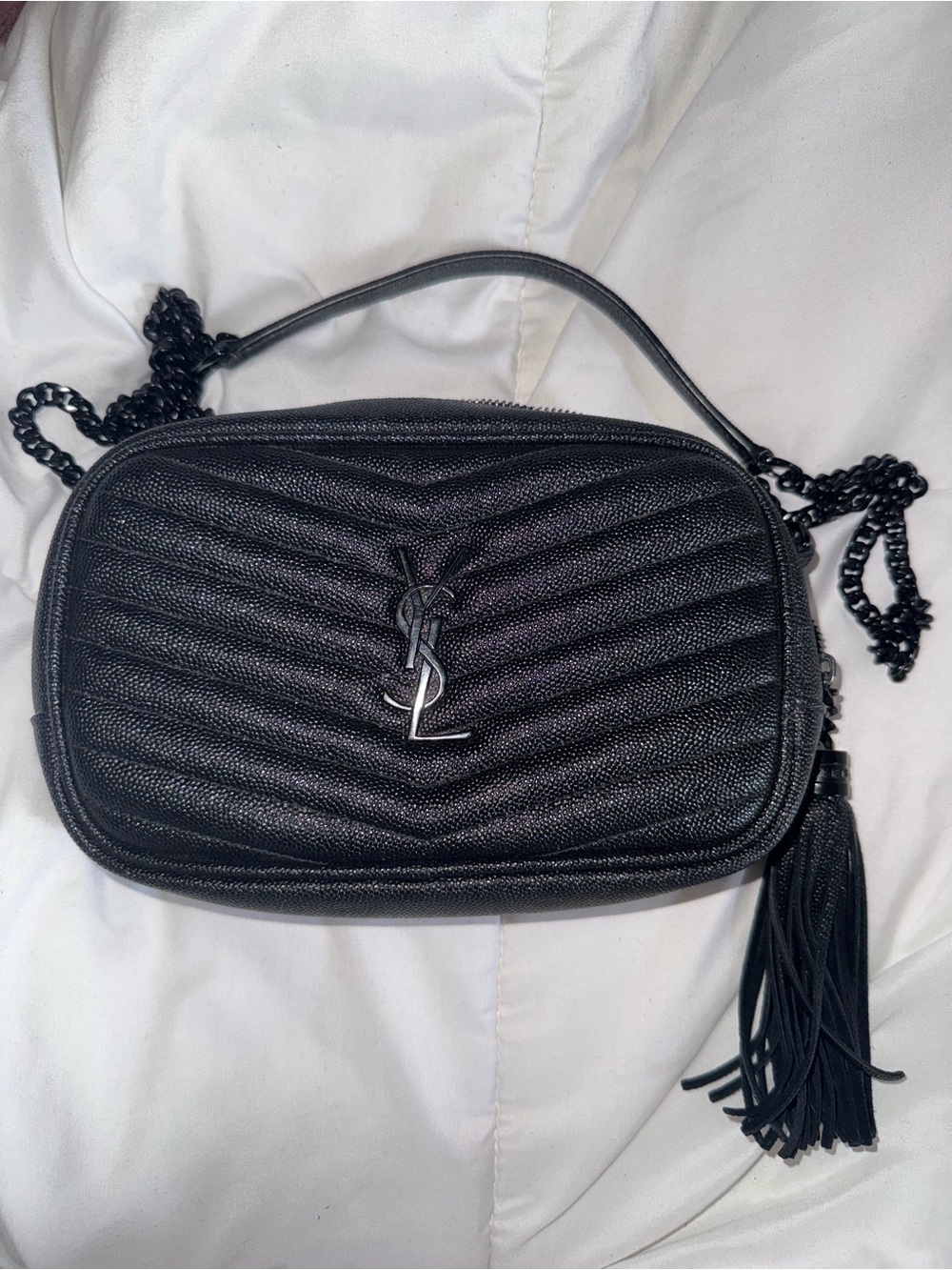 Yves Saint Laurent Black Quilted Leather Crossbody with Tassel